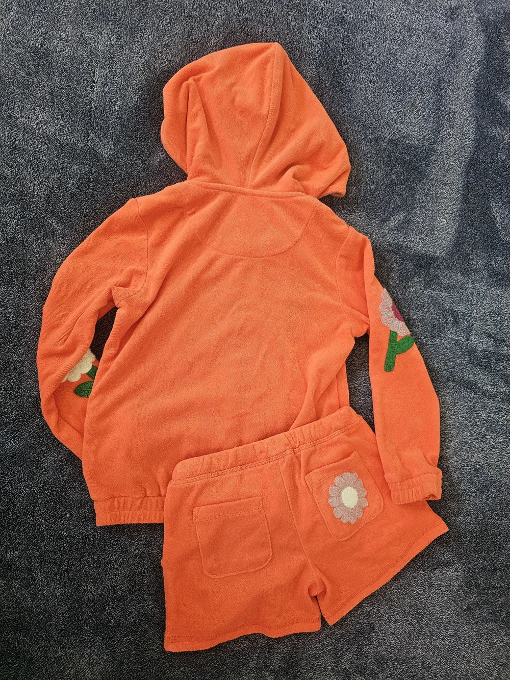Mini Boden Coral Terry Set with Pink Flower Details